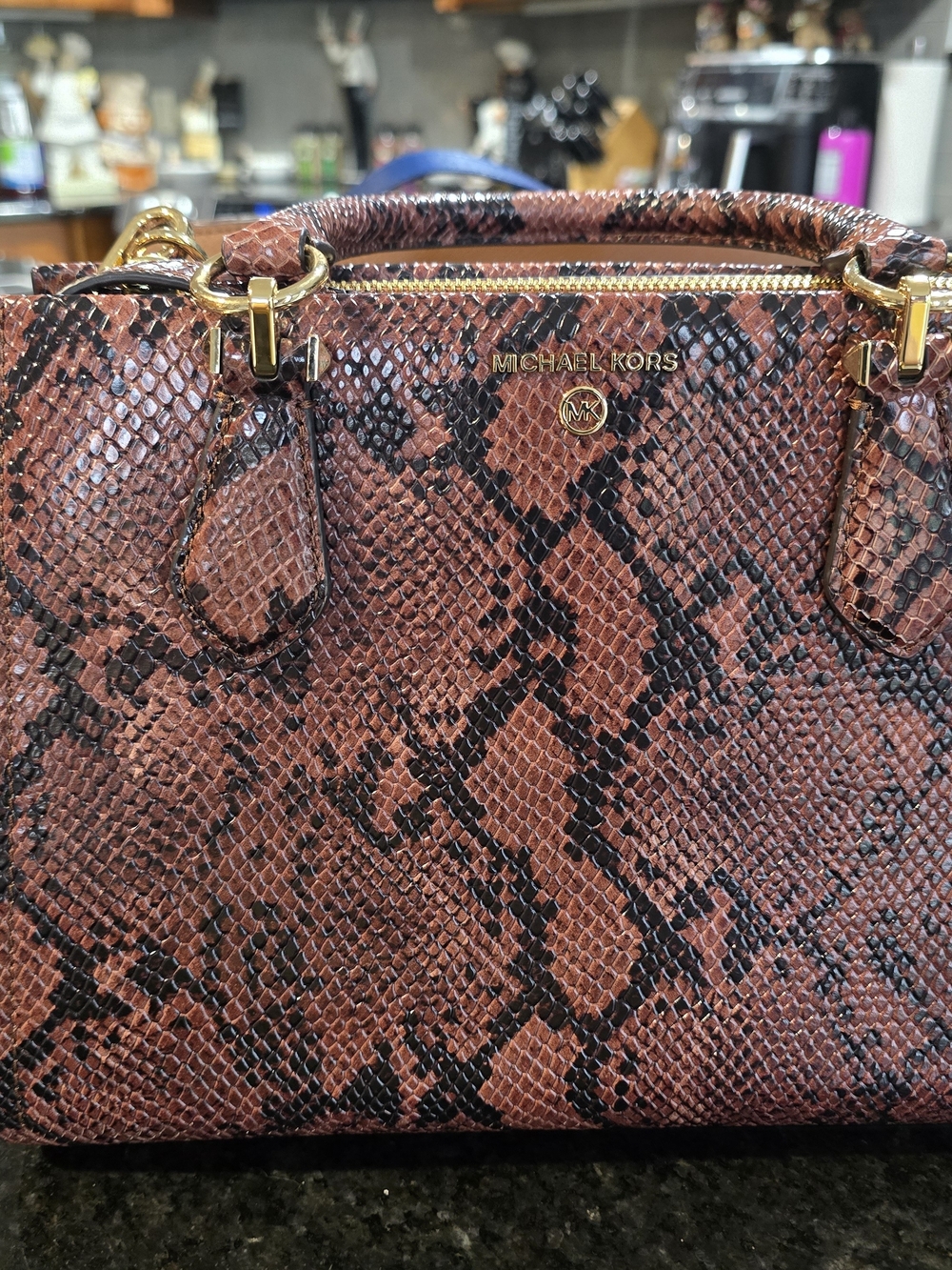Michael Kors Women's Brown Snake-Print Satchel